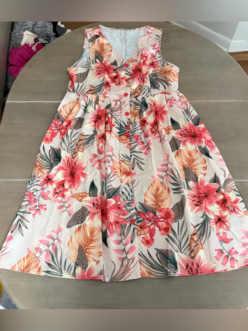 Emery Rose Tropical Hibiscus Floral Midi Dress L Button Front Resort Vacation